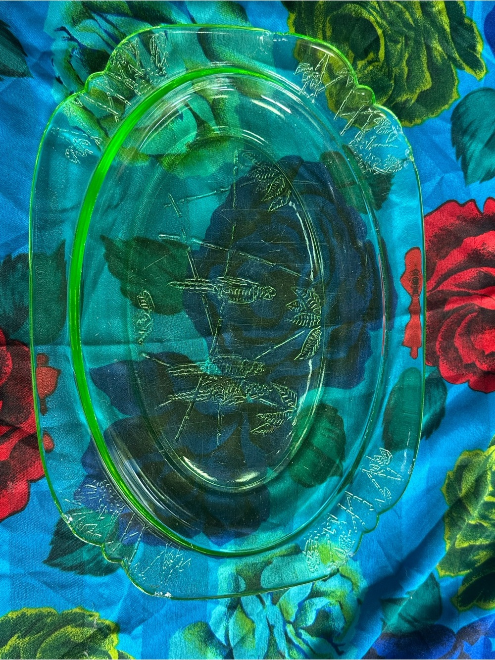 Vintage Green Glass Serving Platter - Brand